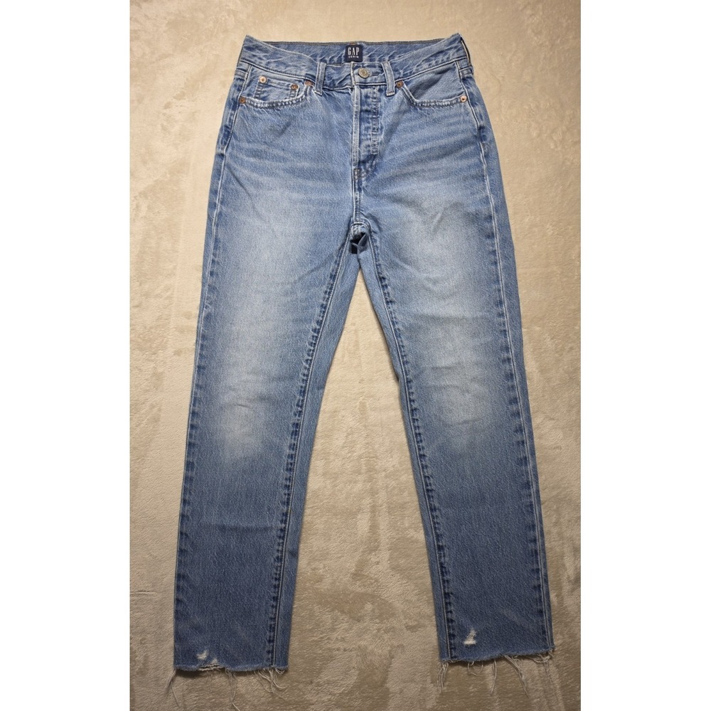 GAP Denim Boyfriend Jeans Womens Sz 24 Light Wash Button Fly Distressed Raw‎ Hem